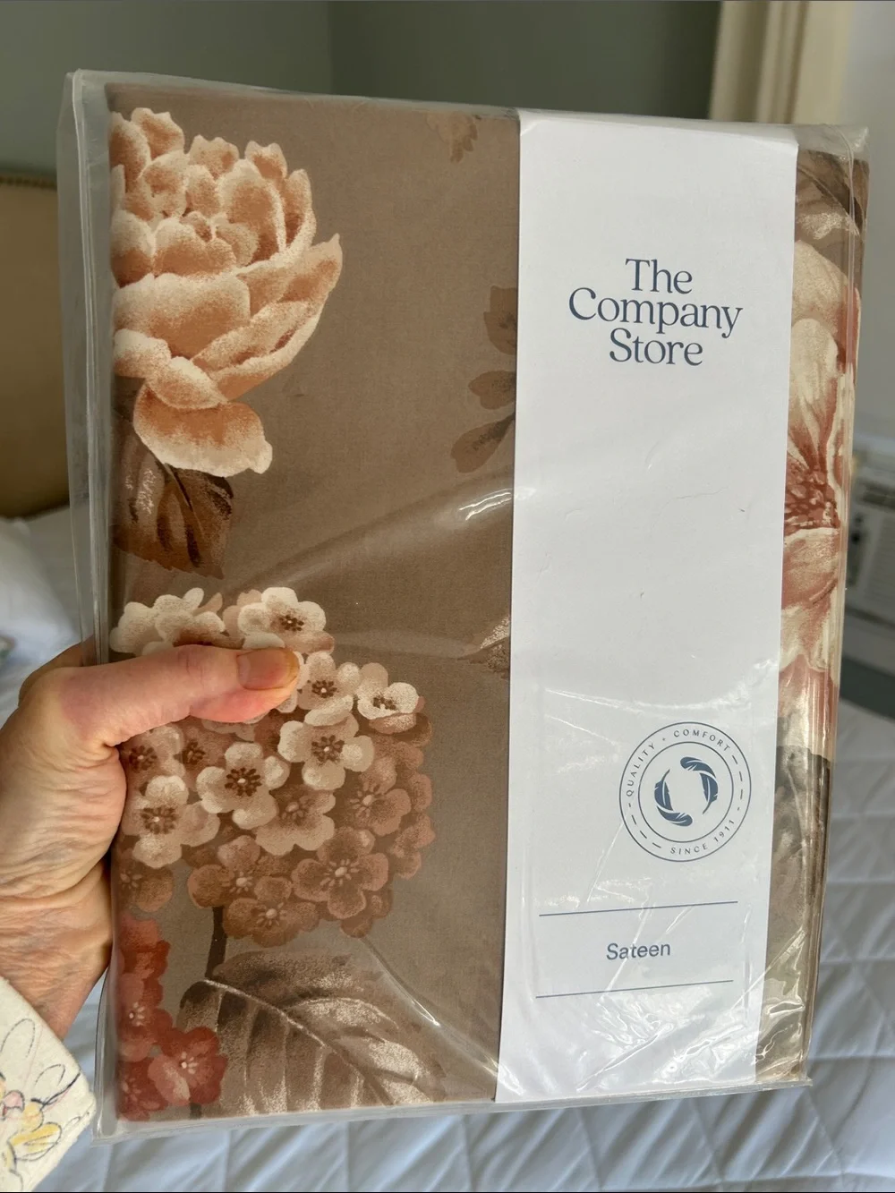 The Company Store Floral Sateen Duvet Cover in Taupe and Blush